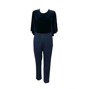 Black Halo navy flutter sleeve velour top jumpsuit size 12